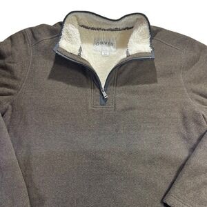 Orvis Mens XXL Olive Brown Sherpa Lined Textured Quarter Zip Pullover Sweater